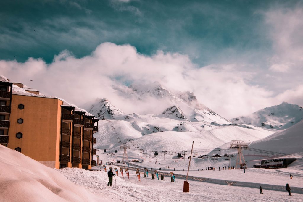 Val thorens village centre in winter