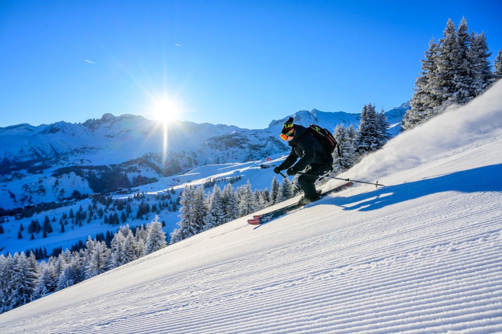 skiing in Courchevel 1850 in the morning